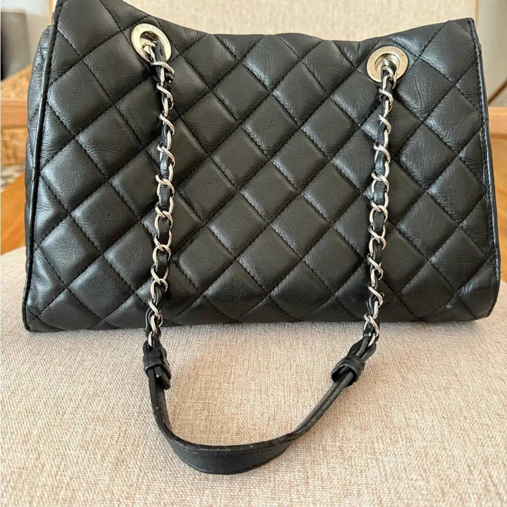 CHANEL Black Classic Quilted Tote Bag with Silver Chain - Picture 3 of 16